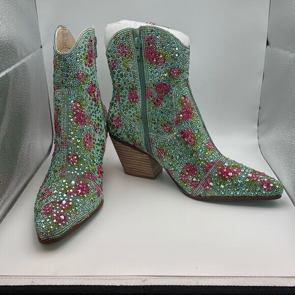 Betsey Johnson Women's Diva Western Boot SIZE 9.5 COLOR MINT FLORAL NEW - Picture 6 of 7